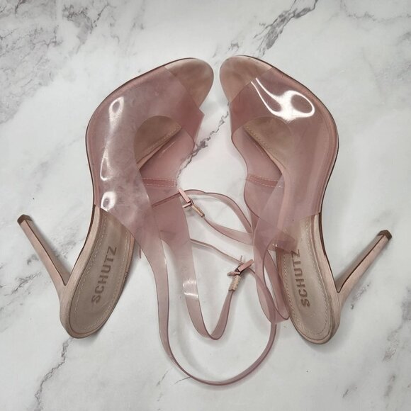 Schutz Eryka Barbie Pink Vinyl Leather Peep Toe High Heels Women's 9.5 - Picture 7 of 10